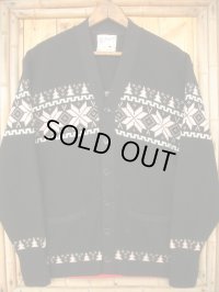 1950'S PURITAN BLACK X PINK SNOWFLAKE BORDER KNIT CARDIGAN 