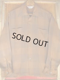 1950'S〜 CARIFORNIA BROWNXGRAY PLAID RAYON SHIRT SZ/M