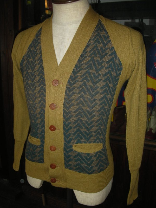 画像14: 1940'S DEADSTOCK SPORTWEAR TWO TONE PANEL COTTON KNIT CARDIGAN