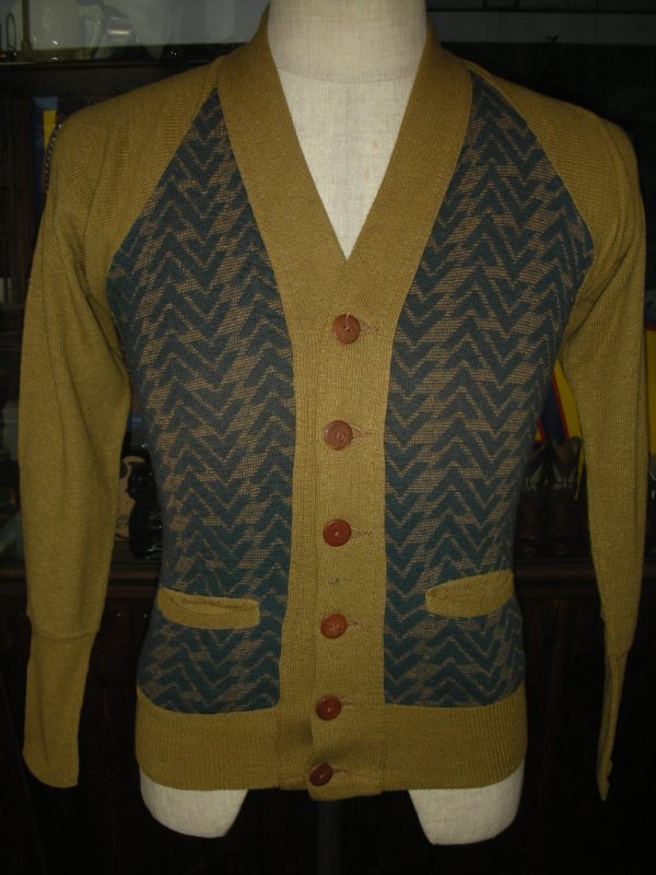 画像15: 1940'S DEADSTOCK SPORTWEAR TWO TONE PANEL COTTON KNIT CARDIGAN