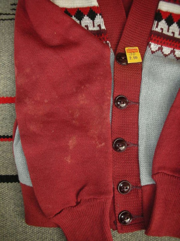 画像7: 1950'S DEADSTOCK CAMPUS COTTON KNIT CARDIGAN/SIZE30/WINE