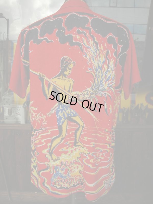 画像4: 〜1950'S ART VOGUE TORCH FISHERMAN BACK PANEL HAWAIIAN SHIRT SZ/M