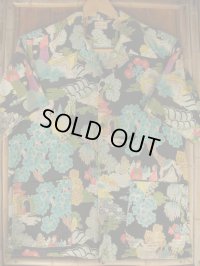 〜1950'S WAIKIKI SPORTS ORIENTAL BARKCLOTH HAWAIIAN SHIRT SZ/L