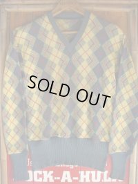〜1940'S UNKNOWN ARGYLE PATERN COTTON CABLE KNIT SWEATER 