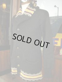 1930'S BRADLEY KNIT WEAR NATIVE BORDER BLACK WOOL SHAWL COLLAR CARDIGAN