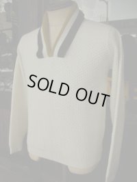 1950'S WICKBURY.LTD. SHAWL COLLAR WAFFLE ORLON KNIT SWEATER 