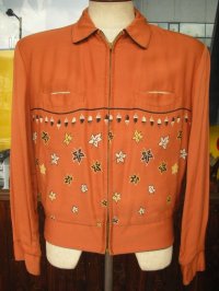 1950'S ACON & LEAVES BORDER PRINTED REVERSIBLE GABERDINE JKT