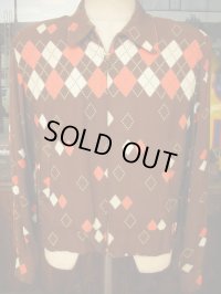 1950'S BROWN ARGYLE REVERSIBLE GABERDINE JACKET SZ/36
