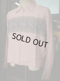 1950'S UNKNOWN  BORDER PHYTHON PRINTED PINK RAYON JACKET SZ/L