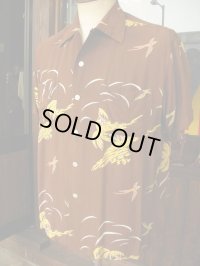 1950'S KAHANAMOKU D,BROWN RAYON HAWAIIAN SHIRT SZ/L