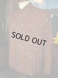 1950'S PILGRIM PRINTED BROWN RAYON SHIRT L/S SIZE/M 