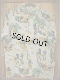 1950'S SUN'N SEA BLACK CARRIBIANS PRINT COTTON SHIRT/M 