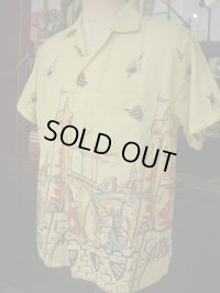 1950'S SPORTSWEARS NIGHTS OF CASTLE HORIZONTAL PRINT COTTON SHIRT/L 