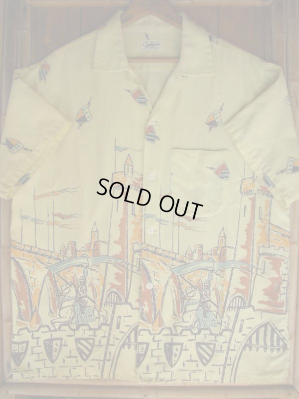 画像5: 1950'S SPORTSWEARS NIGHTS OF CASTLE HORIZONTAL PRINT COTTON SHIRT/L 