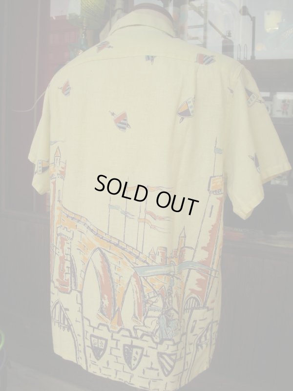 画像3: 1950'S SPORTSWEARS NIGHTS OF CASTLE HORIZONTAL PRINT COTTON SHIRT/L 