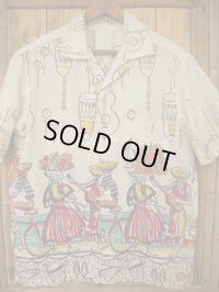 1950'S UNKNOWN CARRIBEAN LOCO HORIZONTAL PRINTED COTTON SHIRT SZ/M