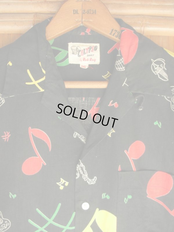画像6: 1950'S CALIPSO by ROBROY MUSICAL NOTES PRINTED SHIRT/YOUTH16/ビンテージ 黒コットン 音符柄　シャツ 50S 