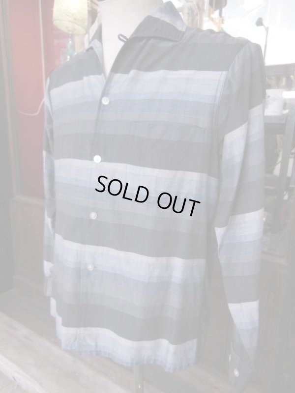 画像4: 1950'S RUGBY ITALIAN COLLAR COTTONSILK STRIPE BORDER SHIRT SZ/M