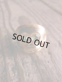 DEADSTOCK OLD TOY SKULL RING GREEN EYES 