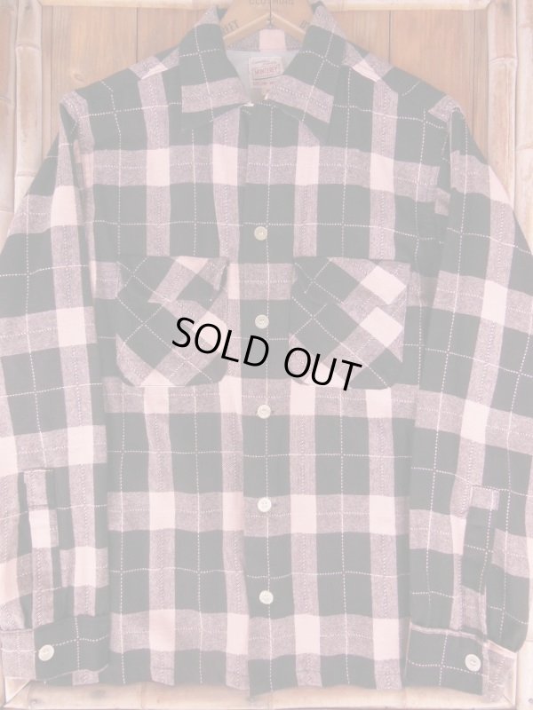 画像5: 1950'S  MONTEREY PINK & BLACK PLAID WOOL SHIRT SZ/S