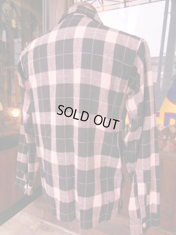 画像4: 1950'S  MONTEREY PINK & BLACK PLAID WOOL SHIRT SZ/S