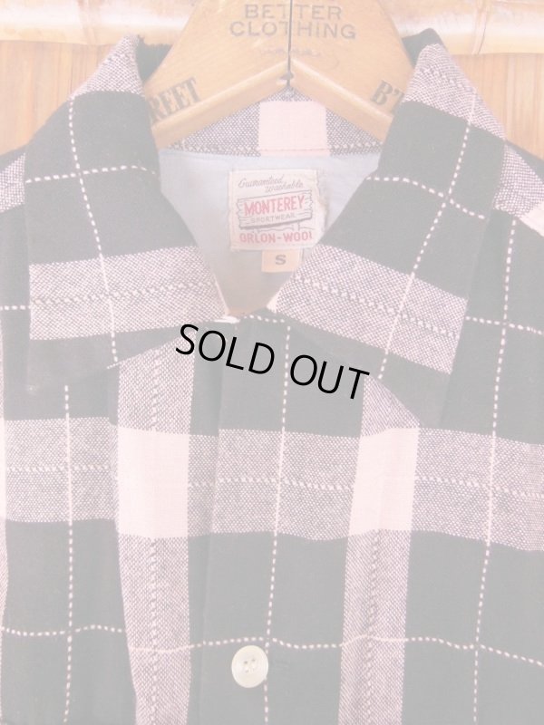 画像6: 1950'S  MONTEREY PINK & BLACK PLAID WOOL SHIRT SZ/S