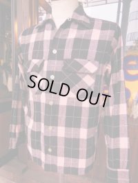 1950'S  MONTEREY PINK & BLACK PLAID WOOL SHIRT SZ/S