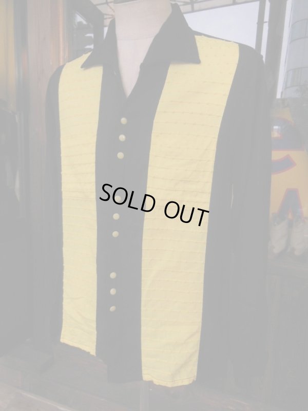 画像5: 1950'S CAMPUS TWO TONE PANEL BLACK X YELLOW R'N'R RAYON SHIRT SZ/L