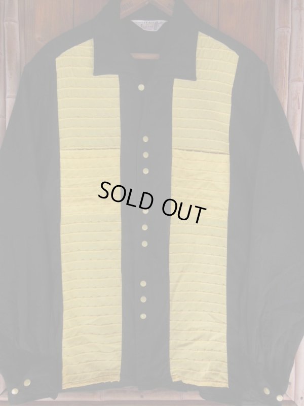 画像3: 1950'S CAMPUS TWO TONE PANEL BLACK X YELLOW R'N'R RAYON SHIRT SZ/L