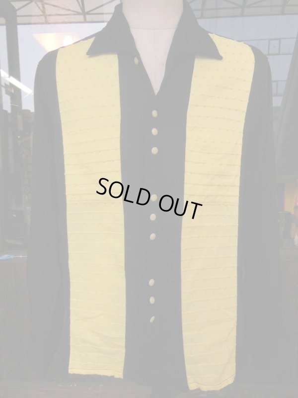 画像4: 1950'S CAMPUS TWO TONE PANEL BLACK X YELLOW R'N'R RAYON SHIRT SZ/L