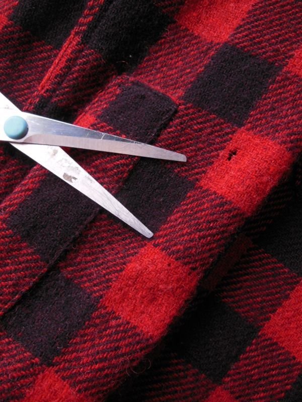 画像16: 1930'S BUCK SKEIN REDXBLACK  PLAID WOOL HALF ZIP PULL OVERSHIRT  SZ/14H