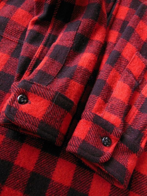 画像9: 1930'S BUCK SKEIN REDXBLACK  PLAID WOOL HALF ZIP PULL OVERSHIRT  SZ/14H