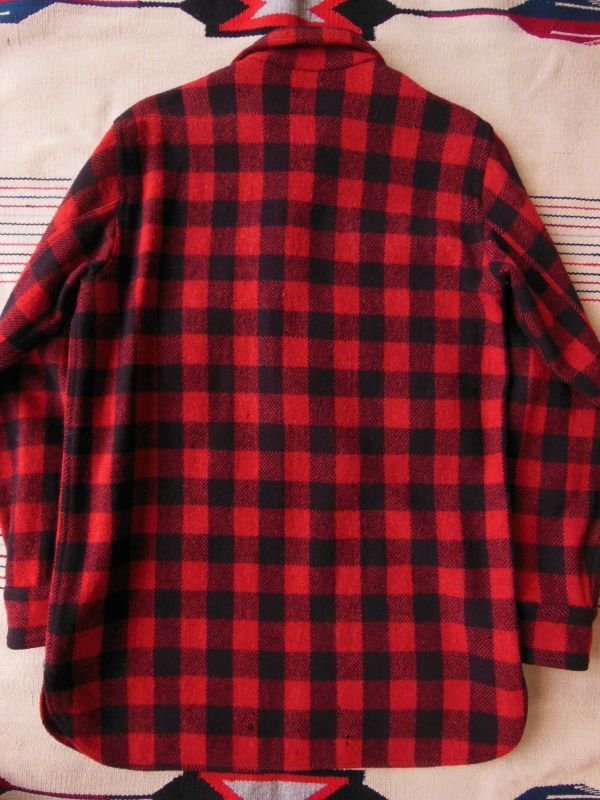 画像5: 1930'S BUCK SKEIN REDXBLACK  PLAID WOOL HALF ZIP PULL OVERSHIRT  SZ/14H