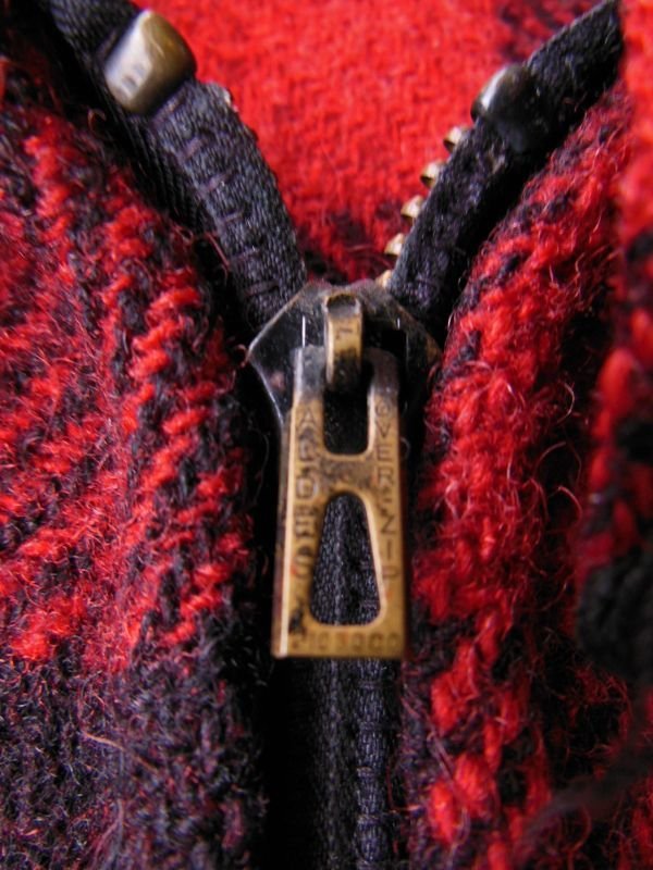 画像7: 1930'S BUCK SKEIN REDXBLACK  PLAID WOOL HALF ZIP PULL OVERSHIRT  SZ/14H