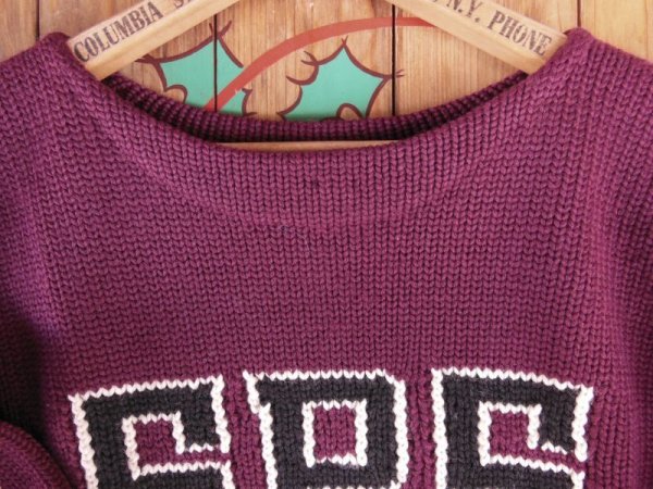 画像11: 1940'S UNKNOWN SPS LETTERED BURGANDY LETTERMAN SWEATER