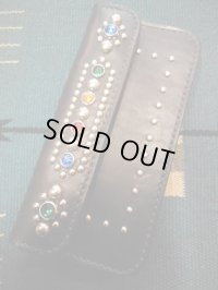 RAWHIDE STUDDED & JEWELED TRUCKERS WALLET LOT-501B/BLACK2