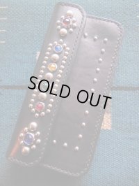 RAWHIDE STUDDED & JEWELED TRUCKERS WALLET LOT-501B/BLACK1