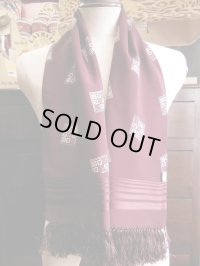 1940'S〜 VINTAGE RAYON SCARF/BURGUNDY/ART DECO QUBE PATERN