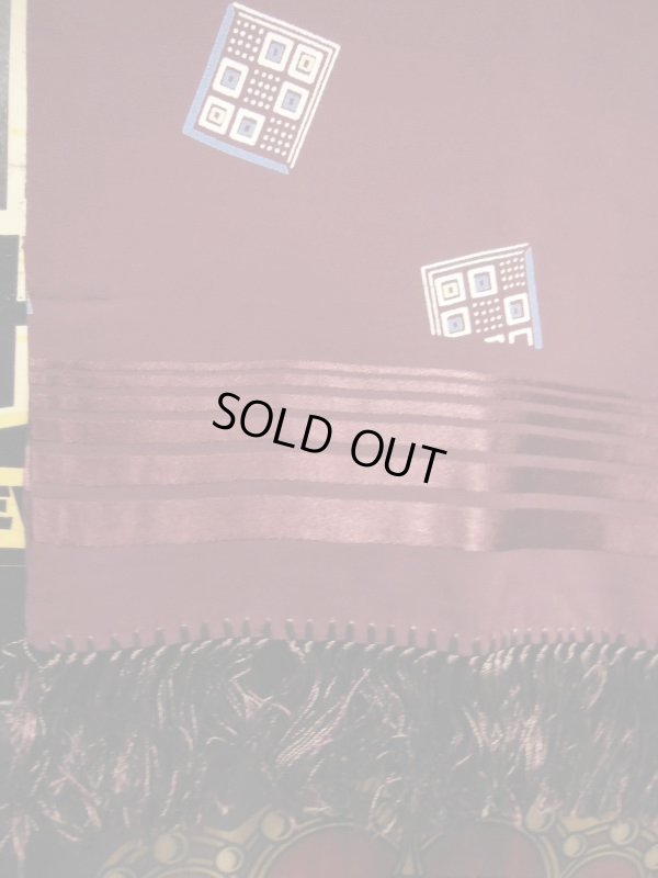 画像5: 1940'S〜 VINTAGE RAYON SCARF/BURGUNDY/ART DECO QUBE PATERN