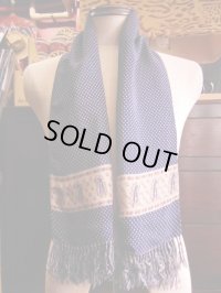 1940'S〜 VINTAGE RAYON SCARF/NAVY/POLKA DOT PAISLEY PATERN