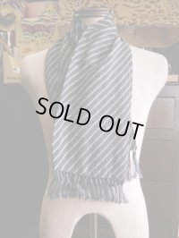 1940'S〜 VINTAGE RAYON SCARF/GRAY/CHALK STRIPE PATERN