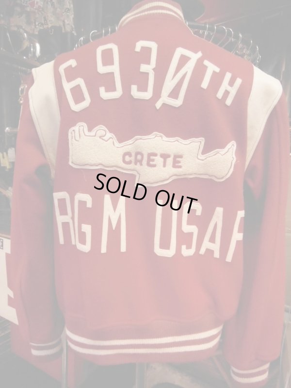 画像9: 1960'S USAF MILITARY DEVIL FELT PATCHED LETTERMAN JACKET/42 