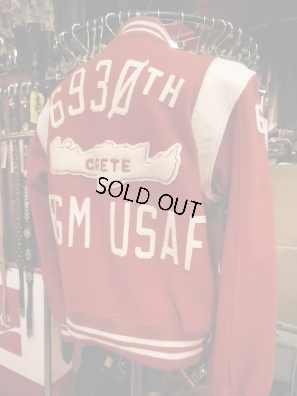 画像8: 1960'S USAF MILITARY DEVIL FELT PATCHED LETTERMAN JACKET/42 