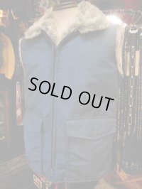 1980'S WOOLRICH WOLF FAKE FUR LINED NYLON VEST/NAVY/MEDIUM