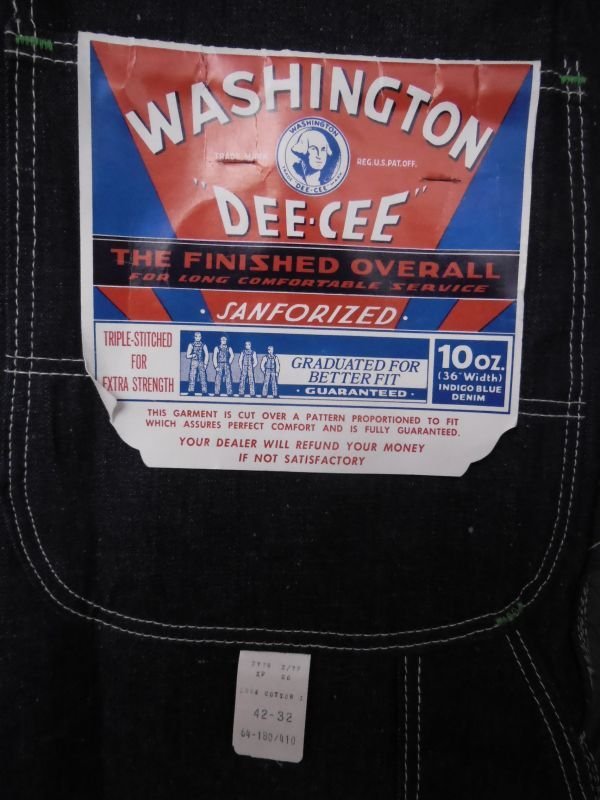 画像1: 1960'S DEADSTOCK WASHINGTON DEE CEE DENIM OVERALLS SZ/42X29