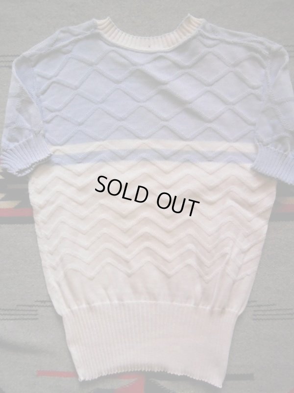 画像5: 1950'S UNKNOWN WHITE X BLUE BORDER SUMMER KNIT/MEDIUM 