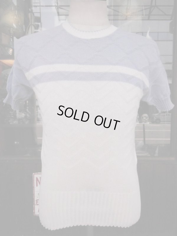 画像8: 1950'S UNKNOWN WHITE X BLUE BORDER SUMMER KNIT/MEDIUM 