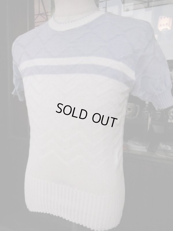 画像9: 1950'S UNKNOWN WHITE X BLUE BORDER SUMMER KNIT/MEDIUM 