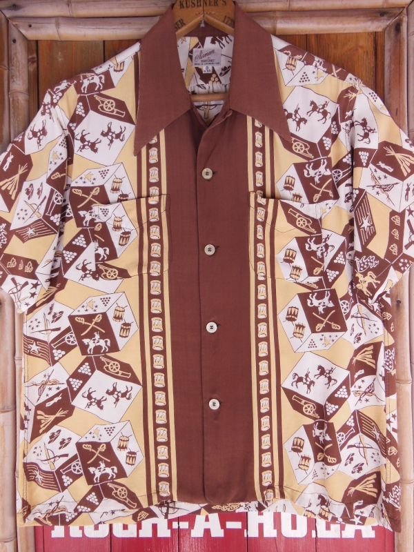 画像5: 1940'S AIRMAN BROWN X MASTARD BODER RAYON SHIRT SZ/M
