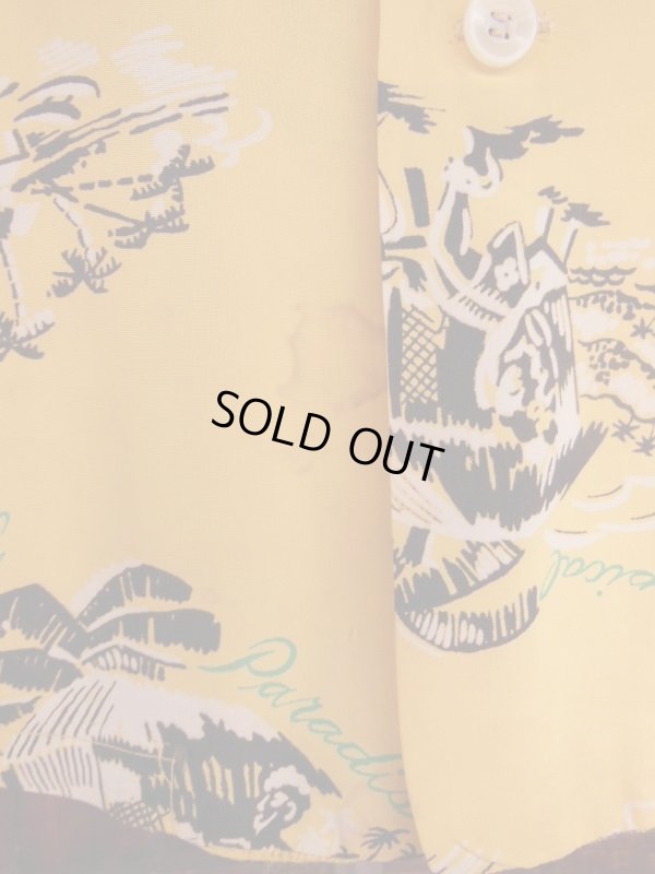 画像9: 1940'S HAWAIIAN PRINTS YELLOW RAYON HAWAIIAN SHIRT SZ/S
